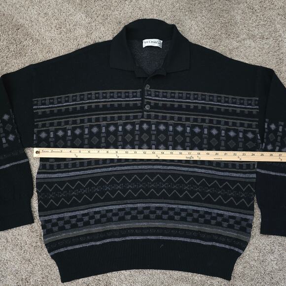 Vtg St. Croix  Men's Wool Sweater Sz L Black Geometric Minimalist Old Money - Picture 6 of 10